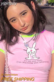 yipinpay Top Women Long Sleeve T-Shirts Graphic T-Shirt New Year O Neck Baby Tee Female Slim Patchwork Crop Top 90s Anime Clothes