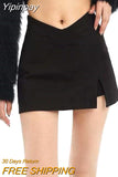 Yipinpay Vintage Preppy Micro Skirt Women Y2K Skort Side Slit Sexy Irregular Patchwork Low Rise Slim Mini Skirt Egirl Streetwear