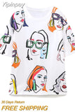 Yipinpay Fashion Print Woman T-shirts O-Neck Women's T-shirts Summer 2023 Short Sleeve Tee Ladies Casual Graphics t Shirts Top New