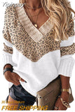 Yipinpay Autumn Winter V-neck Women's Pullover Leopard Striped Vintage Long Sleeve Knit Top Korean Fashion Pink Women Sweater Jersey