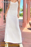 Yipinpay Summer Chic Knitted Cutout Long Dress 2023 New Beach Party Dress Women Spaghetti Straps Wrap Dresses Backless A-Line