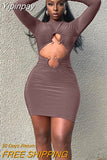 Yipinpay Sexy Hollow Y2k O-Neck Dress Metal Ring Solid Color Vestidos De Verano Mujer 2023 Banquet Party Elegant Mini Skirt Femme