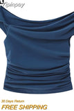 Yipinpay Asymmetric Crop Top Women Ruched Off The Shoulder Top Female Sleeveless Sexy Tops Woman Fashion Streetwear Summer Tops