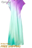 Yipinpay Tie Dye Long Dress Women Asymmertic Satin Backless Dress Woman Off Shoulder Sexy Evening Party Dresses Midi Summer Dresses