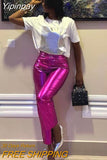 Yipinpay Women Metallic Straight-Leg PU Pants Sexy ZA Sparkling High Waist Trousers Streetwear Clubwear Costumes 2023 Spring Fall