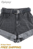 Yipinpay High Waist Retro Wide Leg Denim Shorts Women 2023 Summer New Loose Curling Short Feminino