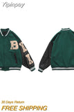Yipinpay Baseball Jacket Women Harajuku Bone Letter Varsity Bomber Jackets Hip Hop Streetwear Unisex Men College Leahter Coats