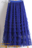 Yipinpay White Long Skirts For Womens Fashion 2023 Summer High Quality Green Dark Brown And Blue Mesh Tulle Cake Midi Skirt Female