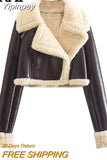 Yipinpay Faux Leather Cropped Jacket Woman Fleece Jacket Women Double Faced Zip Up Short Teddy Coat Warm Winter Women's Jackets