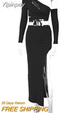 Yipinpay Sexy Off-the-shoulder Navel Two Piece Set Summer Women Slit Skirt+long-sleeved Ensembles De Jupes Slim Conjuntos De Falda