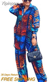 Yipinpay Piece Women Sets 2023 New Arrival Spring Autumn Matching Sets Flower Print Two Pieces Sets Top Pants Suits Outfits Clothing