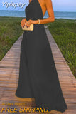 Yipinpay Women Elegant Chain Halter Backless Dresses 2023 Summer Fashion Chic Yellow A-Line Vestidos Evening Party Ladies Maxi Dresses