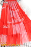 yipinpay Luxury Fashion Fairy Grunge Tutu Skirt Women Spell Color Charming Mesh Patchwork Long Tulle Skirts Chic Princess Skirt