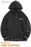 Yipinpay Men Fleece Hoodies Autumn Winter New Loose Harajuku Pullover Tops Streetwear Long Sleeve Sweatshirts Hip Hop Men's Clothing