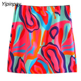 Yipinpay New Summer Elegant 2 Piece Printed Skirt Set Vintage Soft Turn Down Collar Long Sleeve Female Casual Skirt Lady Suit
