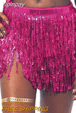 Yipinpay Women Sexy Belly Skirt, Sequined Fringe Miniskirt with Adjustable Waist Straps, Mini Skirt for Dance Performance, Rave Party