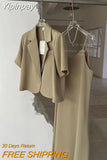 Yipinpay Suits Office Lady Grey Blazers Short Coat Short Sleeve Jacket Sexy Camisole Dress Bodycon Two Piece Sets Womens Outifits