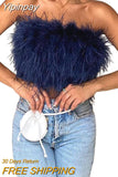 Yipinpay Women Clothes Artificial Fur Feather Vest Summer 2023 Sleeveless T-shirts Strapless Fluffy Backless Slim Tube Tops Streetwear