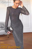 Yipinpay Sparkling Bodycon Long Dress For Women Round Neck Long Sleeves Slim Robes Fashion Autumn Evening Party Female Vestidos
