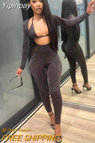 Yipinpay Low Cut Long Sleeve Glitter Jumpsuits Women Mesh Patchwork Camisole One Piece Rompers 2023 Summer Fairy Gunge Clothes 911