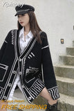 Yipinpay Temperament Loose V Neck Graffiti Cardigan Knitted Jacket Long Autumn Winter Knitted Sweaters Tops Fashion Casual Pull