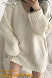 Yipinpay Winter Knitted Sweaters Women Oversized Simple Loose V-neck Pullovers Korean Fashion Solid Jumpers Tops Female Pull Femme