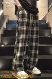 Yipinpay Men Checkered Casual Pants Loose Straight Corduroy Pants Sweatpants Man Fashion Streetwear 2023 Spring New Hip Hop Trousers