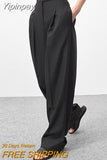 Yipinpay 18 Spring Summer Black Ladies Office Trousers Women High Waist Pants Pockets Female Pleated Wide Leg Pants Solid 2023