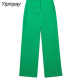 Yipinpay 2023 Women Feathers Sleeve Blazer Pant Sets Autumn Winter Double Breasted Office Outfits Jacket Zipper Trousers Outwear