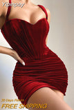 Yipinpay Quality Summer Velvet Bodycon Dress Women 2023 New Arrivals Lined Green Party Dress Sexy Celebrity Evening Club Night Dress