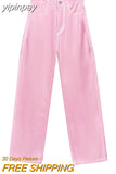 yipinpay Size Red High Waist Women's Jeans Wide Leg Baggy Chic Design Denim Pants Streetwear Vintage Summer Straight Jean Trouser