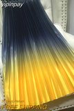yipinpay 2023 Pleated Midi Skirts Womens Satin Tie Dye Gradient High Waist Long Skirt Stylish Casual Elegant Faldas Female Jupe