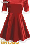 Yipinpay Miss Claus Dress Women Christmas Fancy Party Sexy Santa Off Shoulder Outfits Warm Ladies Velvet A-Line Short Dress