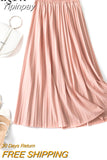 Yipinpay Pleated Midi Skirt Elastic High Waist Sweet Casual 2023 Summer Slim Long Preppy Woman's Skirts Maxi Black Skirt Jupe