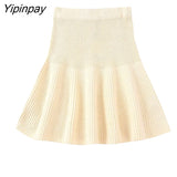 Yipinpay Soft Solid Knitted Sweater Skirt Set 2023 Vintage Warm Turtleneck Knitting Tops Casual Elegant Mini A-Line Skirt Lady Suit
