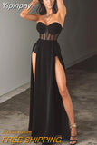 Yipinpay Sexy Corset Slit Women Dresses Hollow Backless Woman Autumn Black Dress Banquet Ceremony Fashion Temperament Sexy Dress