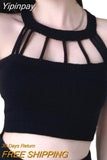 Yipinpay Women Knit Vest Crop Tops Sexy Sleeveless Crew Neck Hollowed Solid Slim Fit Summer Club Party Tops y2k Clothes