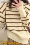 Yipinpay Casual Striped Loose Sweaters Women Turn-down Collar Winter Autumn Oversized Long Sleeve Knitted Tops Female Pullovers