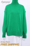 Yipinpay Warm Turtleneck Sweater Women Drop Shoulder Knitted Winter Oversized Pullover Long Sleeve Loose Knitting Tops Female