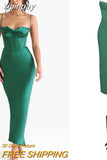 Yipinpay Maxi Bodycon Dress Sexy Celebrity Event Prom Night Party Dresses Satin V Neck Spaghetti Strap Women Dresses 2023 Summer