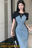 Yipinpay Two Piece Denim Dress Vestidos De Mujer Short Sleee Summer Dress Y2k Casual Maxi Dresses for Women Robe Femme Jeans