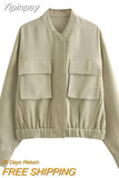 Yipinpay Fashion Bomber Jackets for Women Spring Autumn Big Pockets Coat Female Chic Casual Long Sleeve Jacket Ladies New Outerwear