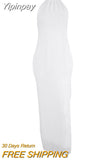 Yipinpay 18 Halter Neck Sexy Women White Long Dress High Slit Evening Party Dress Ladies Backless Bodycon Holiday Sundress 2023