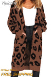 Yipinpay Autumn Winter Long Leopard Cardigan Women Knitted Sweater Oversized Coat Colorful Long Sleeve Women's Clothing Female Robe