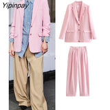Yipinpay 2 Piece Set for Women 2023 New Fashion Long Sleeve Oversized Solid Suits High Waisted Baggy Wide Leg Suits Pants Set