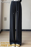 Yipinpay High Waist Wide Leg Pants Women Solid Color Oversized Vintage Black Straight Pants Female Casual Loose Trousers 2023