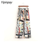 Yipinpay Women Shirts +Trousers Suit Kimono Style Summer Full Printed X-Long Drawstring Blouse Set Female Pants Casual Clothes