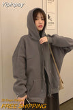 Yipinpay Sweatshirts Women Winter Harajuku Streetwear Korean Version Vintage Long Sleeve Solid Jacket Coats Loose Zip Up Hoodies