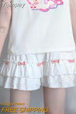 Yipinpay Kawaii White Mini Skirts Women Harajuku Ruffle Lace Bow Patchwork High Waist Pleated Skirt Japanese Style Soft Girl