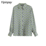 Yipinpay 2023 Women Printed Skirt Sets Spring Summer Elegant Thin Long Sleeve Tops High Waist A-Line Mini Dress Casual Outwear